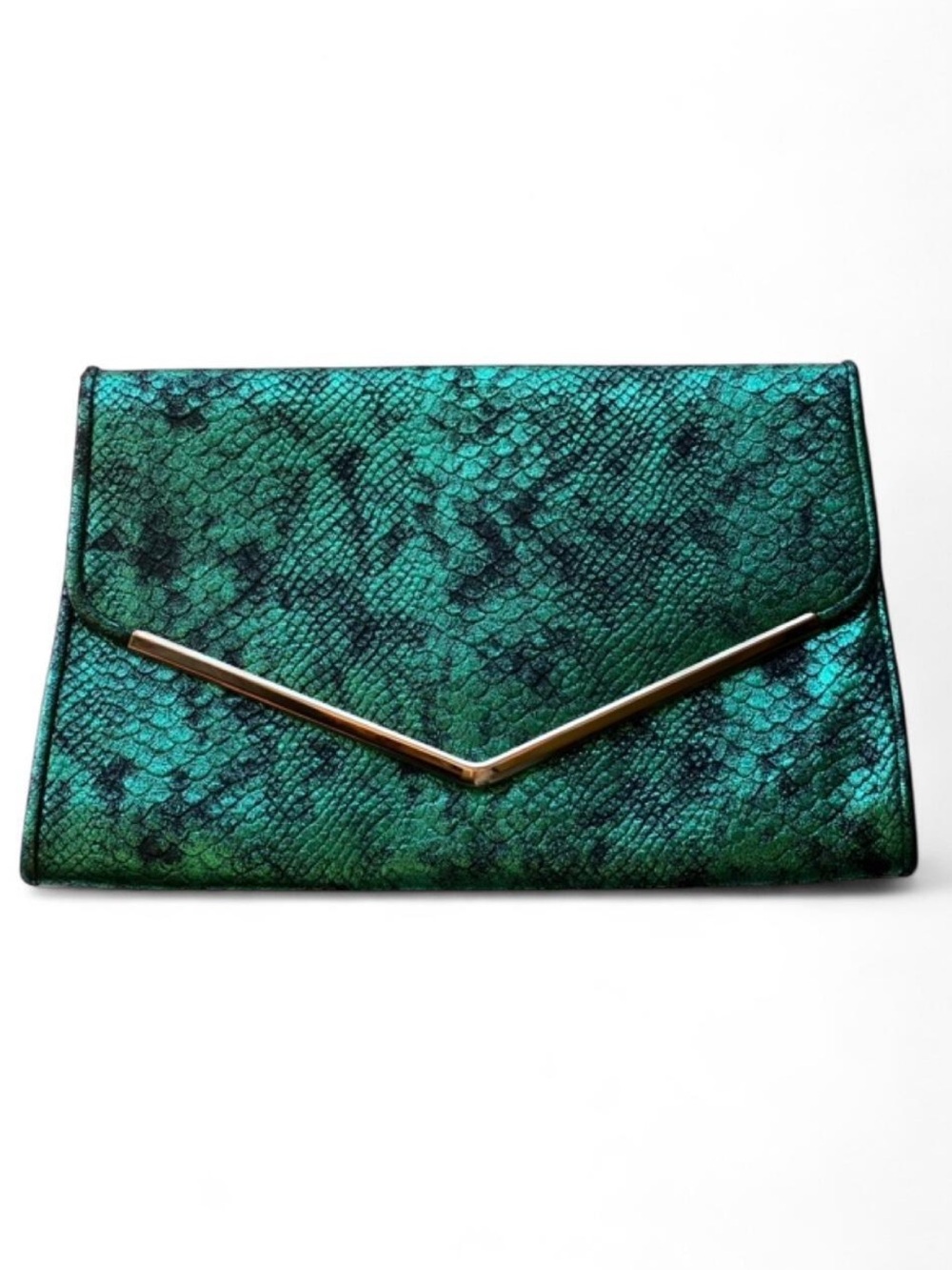 Green Gold Shimmery Snake Print Purse with Removable Gold Chain